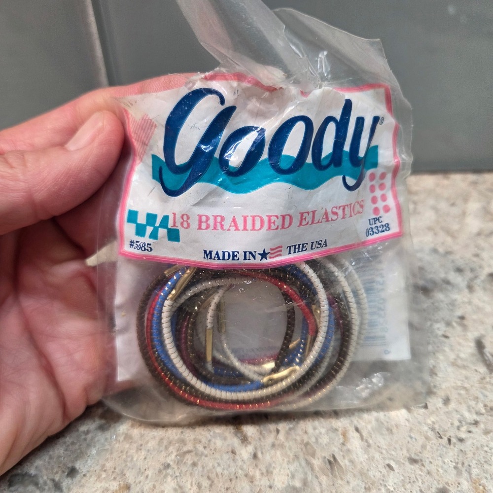 Vintage 1990 Goody Braided Elastics Hair Ties 18 Pack Metallic USA 5685 OPEN